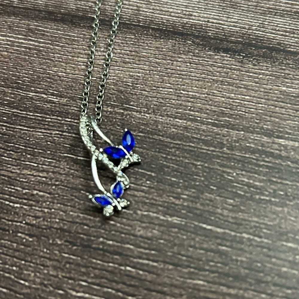 Elegant Silver and Blue Butterfly Necklace